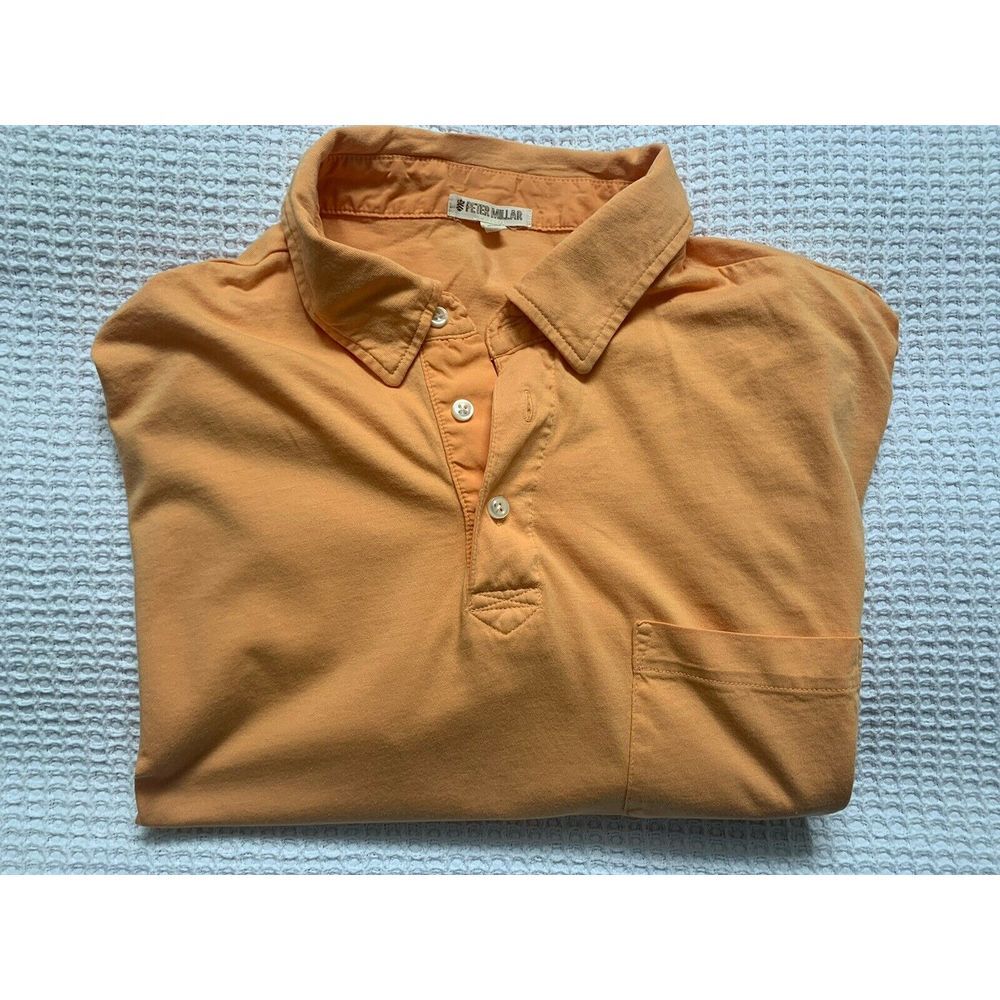Peter Millar Shirt Mens Large Orange‎ Pima Cotton Polo Short Sleeve